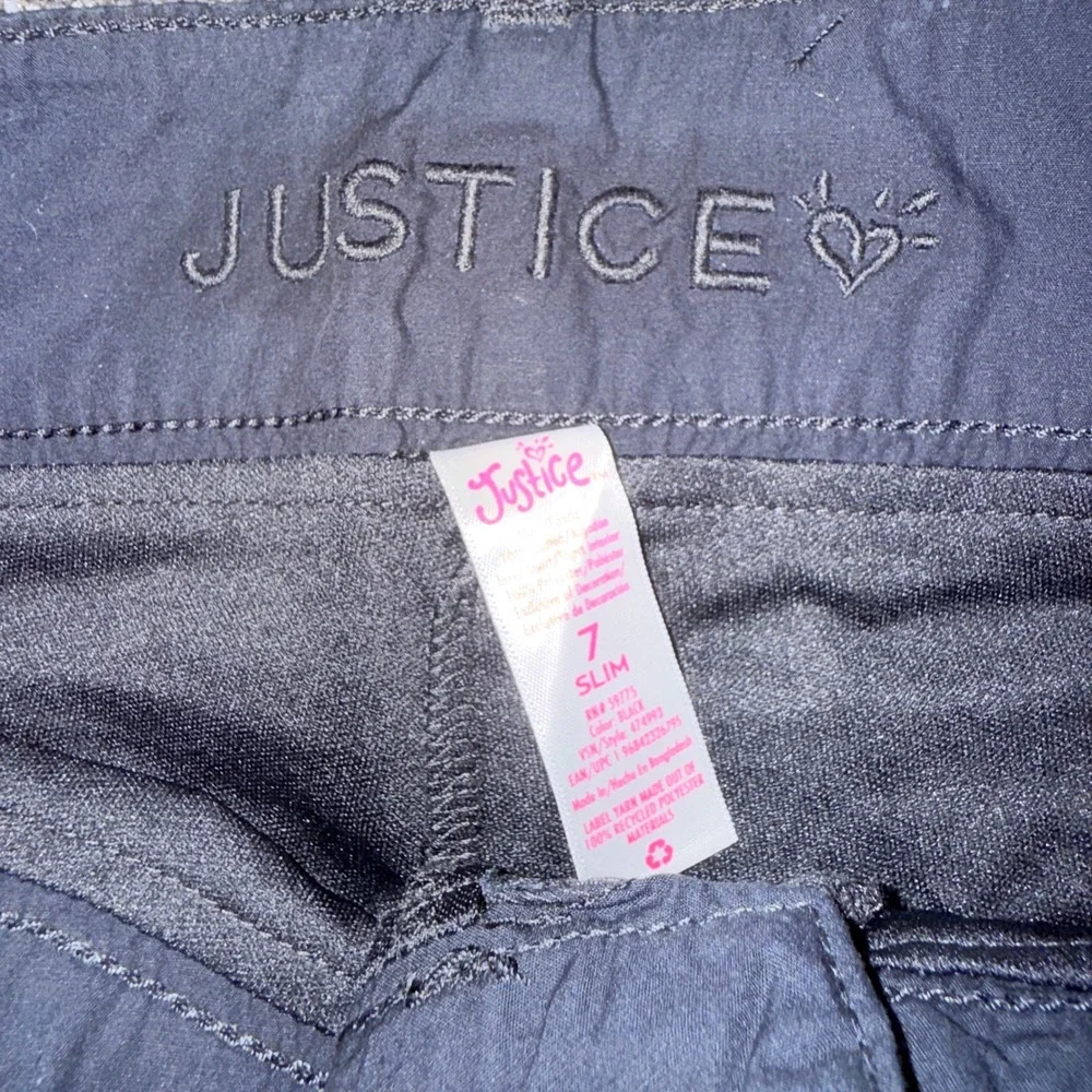 Justice Cargo Skort Girls 7 Slim New Black Belted Utility Denim Skirt